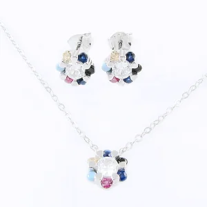 Srebrny komplet z kolorowymi kryształkami